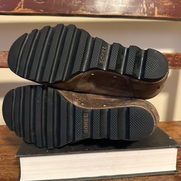 SOREL Joan Of Arctic Wedge Mid Calf Boot Dark Fog Distressed Brown Booties - Picture 9 of 15